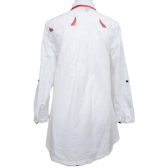 Jack B Quick Button-Down Shirt Red Sequin Santa Striped Collar Accent Women SM - Picture 7 of 14